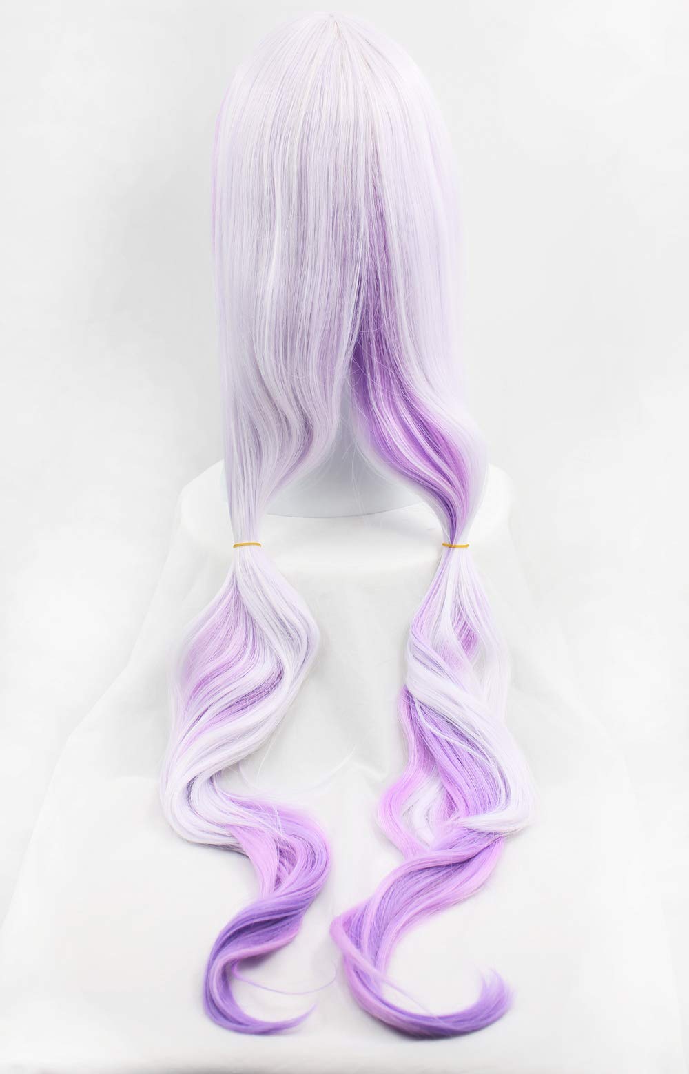 Anime Cosplay Wig Long Purple White Mixed Gradient Hair Synthetic Wigs+6 Balls+Horn+Tail