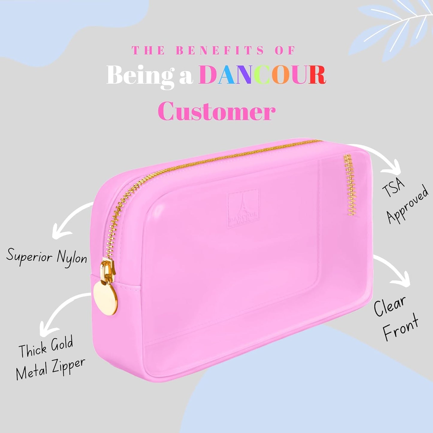 Skiennix Small Clear Makeup Bag - Mini Cosmetic Pouch for Purse | Light Pink Travel Organizer
