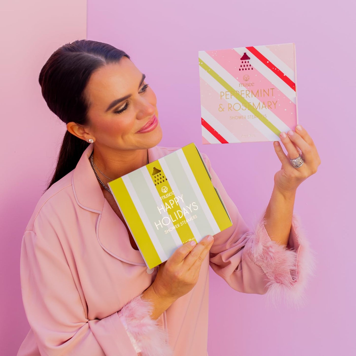 Musee | Happy Holidays Four Shower Steamers | Handmade in USA | Cruelty-Free & Paraben-Free | Vegan & Natural Ingredients | Holiday Gift Set for Women & Men | Aromatic Shower Experience