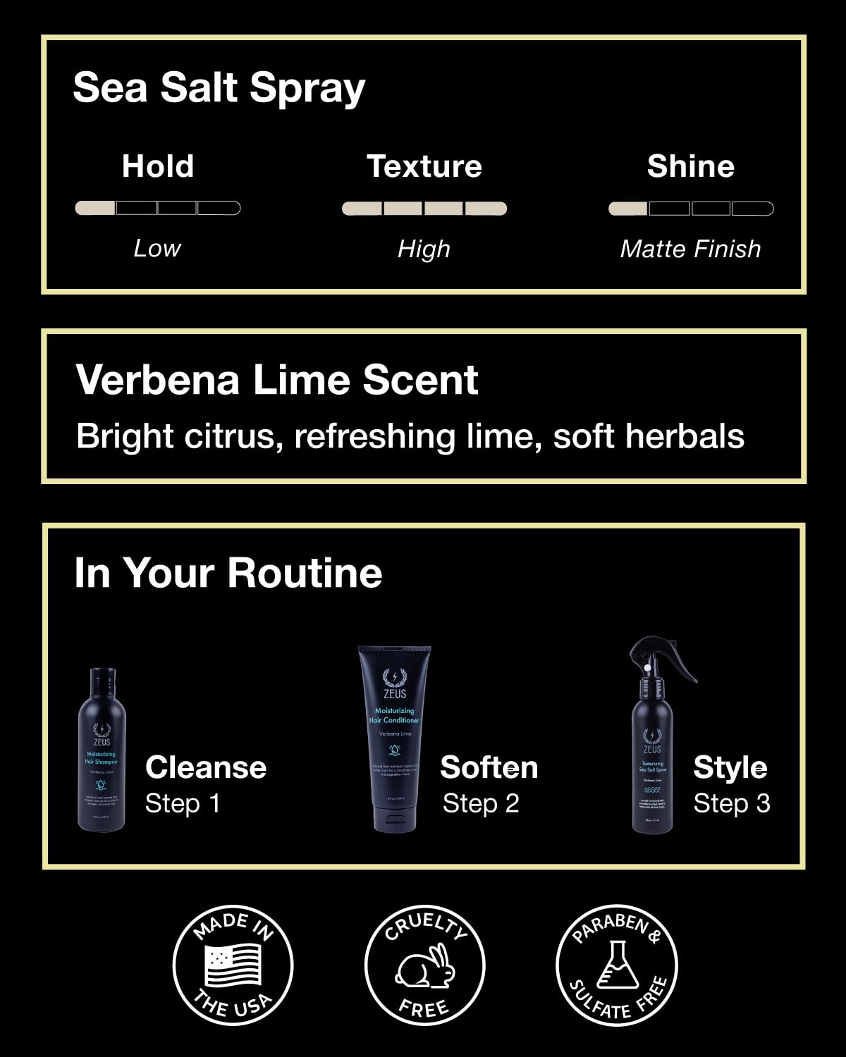 ZEUS Texturizing Sea Salt Hair Spray - Professional Volumizing Mist for Beachy Hair & Beard - Lightweight Hold, Matte Finish