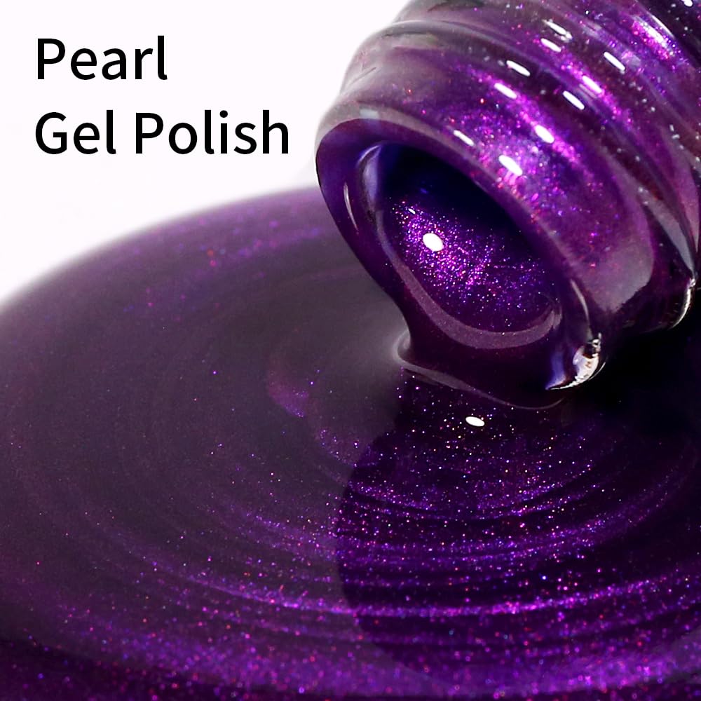 Firedeep Glitter Purple Gel Nail Polish 16ML Big Bottles Pearl Purple Metal Pearl Effect UV/LED Soak Off Gel Polish for Nail Art Manicure DIY 1Pcs