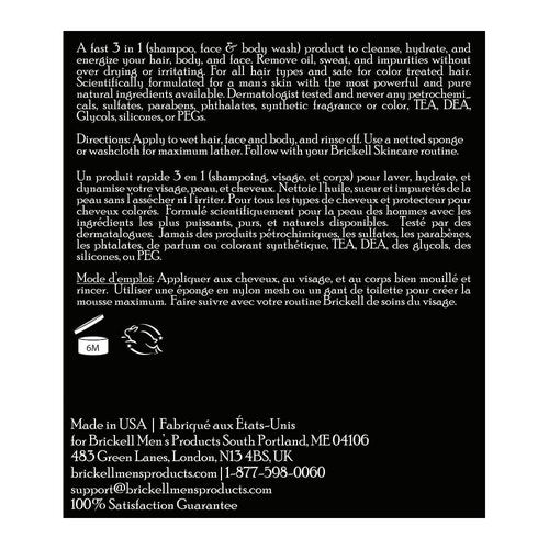 Brickell Men's 3-in-1 Body Wash Gel - Natural & Organic Formula, 16 oz, Evergreen Scent