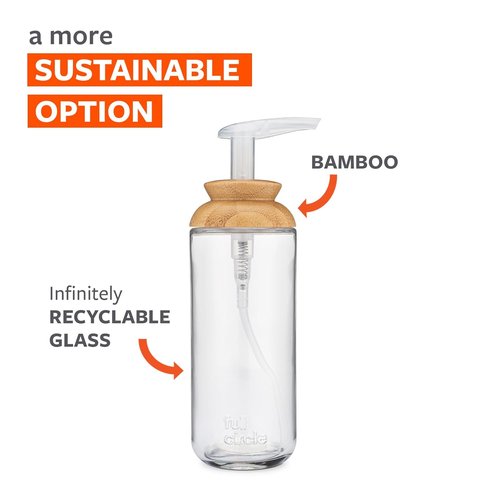 Full Circle Soap Opera | Recycled Glass Gel Soap & Lotion Dispenser with Bamboo Lid - 12 Oz, Clear