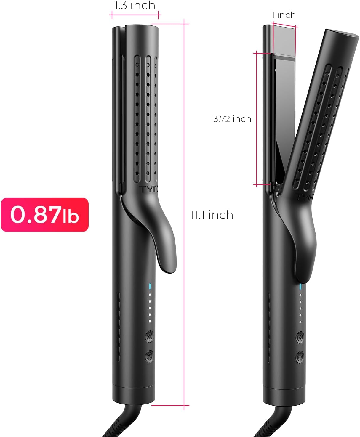 TYMO Airflow 2.0 Curling Iron - 2-in-1 Hair Straightener & Curler, 1.25 Inch, Dual Voltage, Black