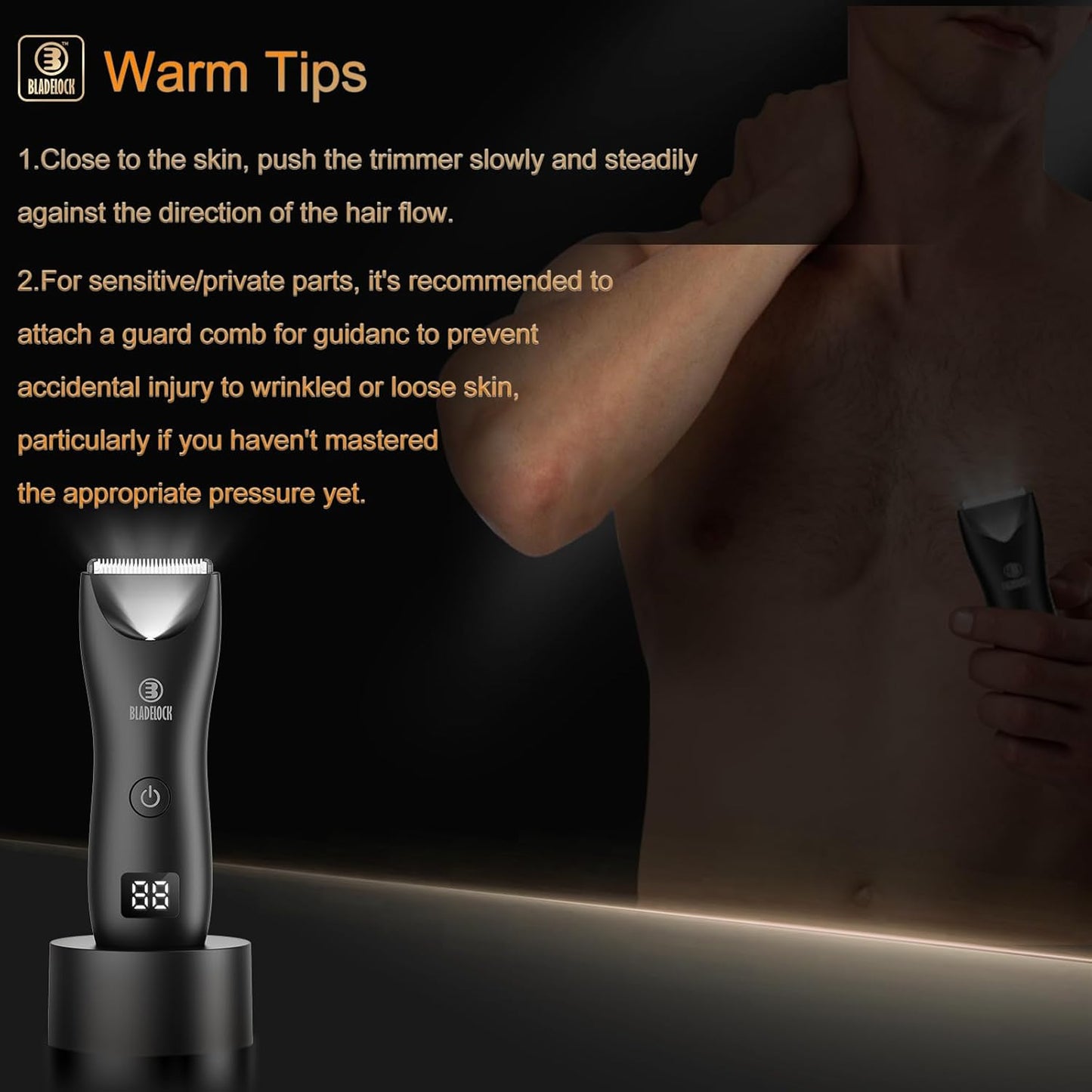 Skiennix Body Hair Trimmer - Electric Waterproof Grooming Kit with Ceramic Blade & LCD Display (Black)