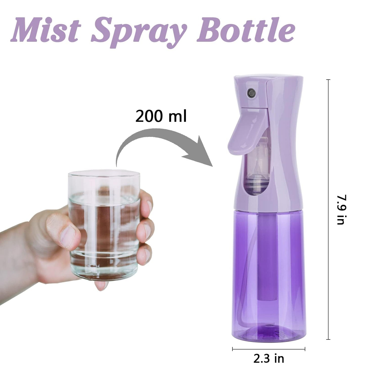 Zuhose Continuous Spray Bottle, 6.8OZ /200ML Hair Mister Spray Bottle, Mist Spray Bottle for Hair, Fine Mist Water Spray Bottle for Salons,Barber, Plants, Skin Care, Cleaning(Clear Purple,1 Pack)