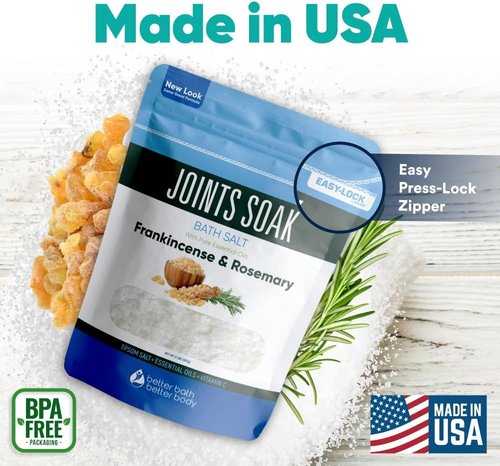 Joints Soak Bath Salt - 32 Ounces Epsom Salt with Rosemary, Frankincense & Peppermint Oils | Vitamin C Infused