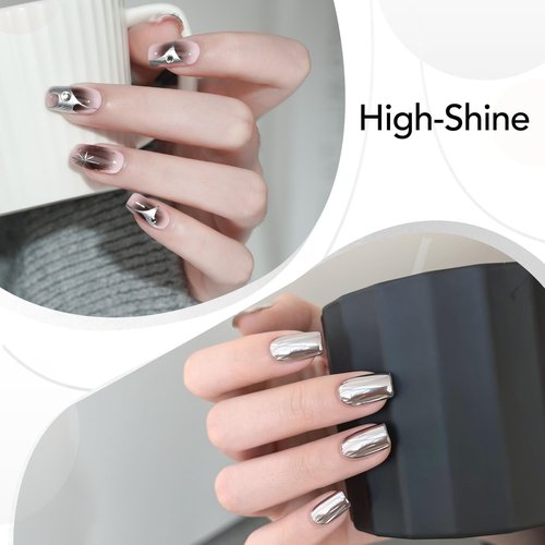 GAOY Metallic Silver Gel Nail Polish Art Liner, 8ml 3D Mirror Chrome Effect Color Nail Paint Design with Thin Brush, UV Light Cure for DIY Manicure at Home