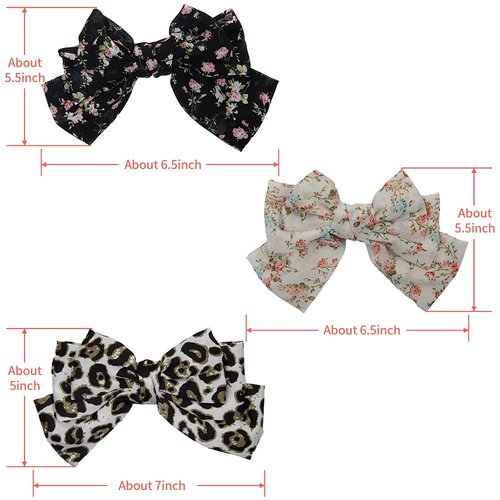 6 Pcs Big Bow Hair Barrettes 8 Inch Leopard Rhombus Floral Satin Hair Bow Handmade Ribbon Bow knot Hair Clips for Fashion Women