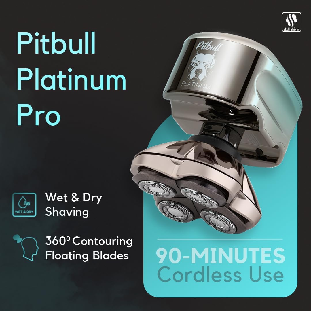 Skull Shaver - Pitbull Platinum PRO PX5 Head & Face Shaver - Includes Bonus Blade for Precision Shaving