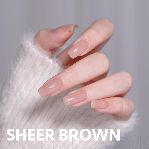 GAOY Jelly Nude Pink Gel Nail Polish, 16ml Sheer Natural Brown Translucent Color 1302 UV Light Cure Gel Polish for Nail Art DIY Manicure and Pedicure at Home