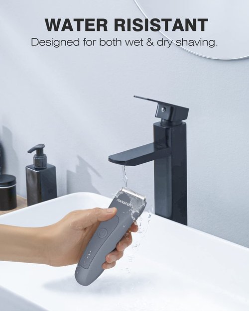 MANSPOT Electric Groin Hair Trimmer Hair Finishing Trimmers, Men's Shaving & Grooming Sets Kit with 4 Guards and Replaceable Ceramic Blade Heads,Waterproof Wet/Dry Trimmer,90 Minutes Shaving Tools
