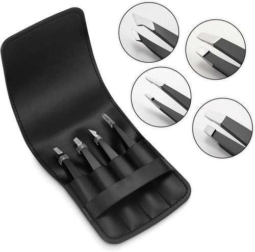 Pefei Tweezers Set - Professional Stainless Steel Eyebrow Tweezers for Precision Hair Removal - Black