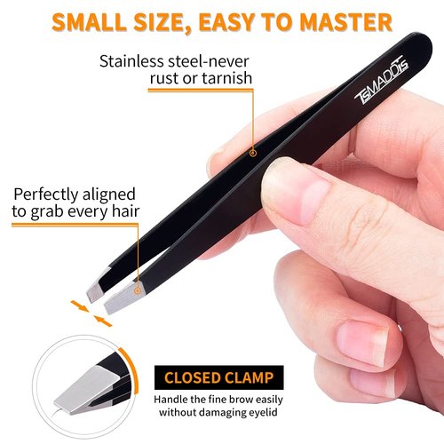 TsMADDTs Tweezers Set and Curved Scissors, Professional Stainless Steel Tweezers for Women and Men, 6 Pack Precision Tweezers For Eyebrows for Ingrown Hair, Daily Beauty Tool with Leather Travel Case