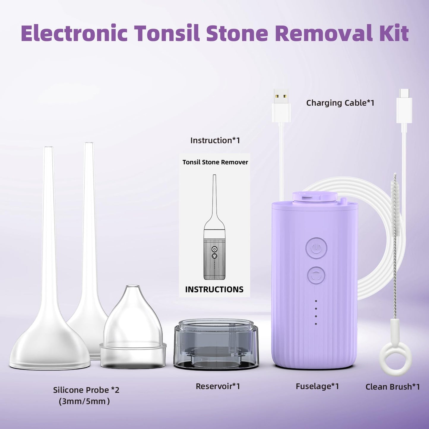 LMKEZHAN Tonsil Stone Remover, Tonsil Stone Removal Kit with 4 Levels Suction Mode, Rechargeable Tonsil Stone Vacuum, Silicone Tonsil Stone Removal Kit, IPX7 Waterproof, Tonsil Stone Remover Tool