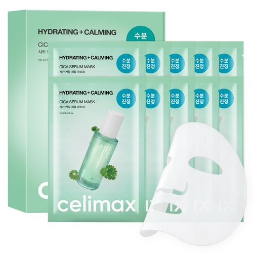 Celimax The Real Cica Calming Serum Mask - Hydrating Korean Face Sheet Mask with Centella Asiatica & Madecassoside | 27ml, 10 Pack