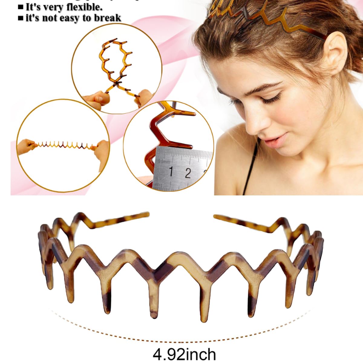 Vrose Flosi Fashion Wide Zig Zag Headbands for Women and Men - Plastic Wavy Hair Band with Teeth Comb - Classic 90s Hair Accessories for Face Washing Skin Care Makeup Hair Holder Everyday Use