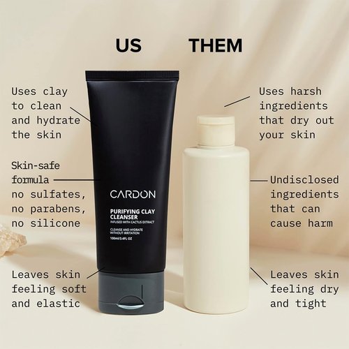 Cardon Men's Clay Face Wash - Deep Pore Cleaning for Oily, Acne-Prone Skin | 4X Better Than Charcoal (1 CT)