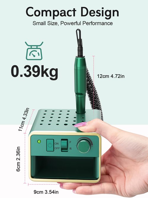 Beloving Nail Drill Machine Electric File, Portable for Acrylic Gel Dip Powder Nails, All in One Nail Drill Kit for Manicure Pedicure, Nail Set with Everything, Dark Green