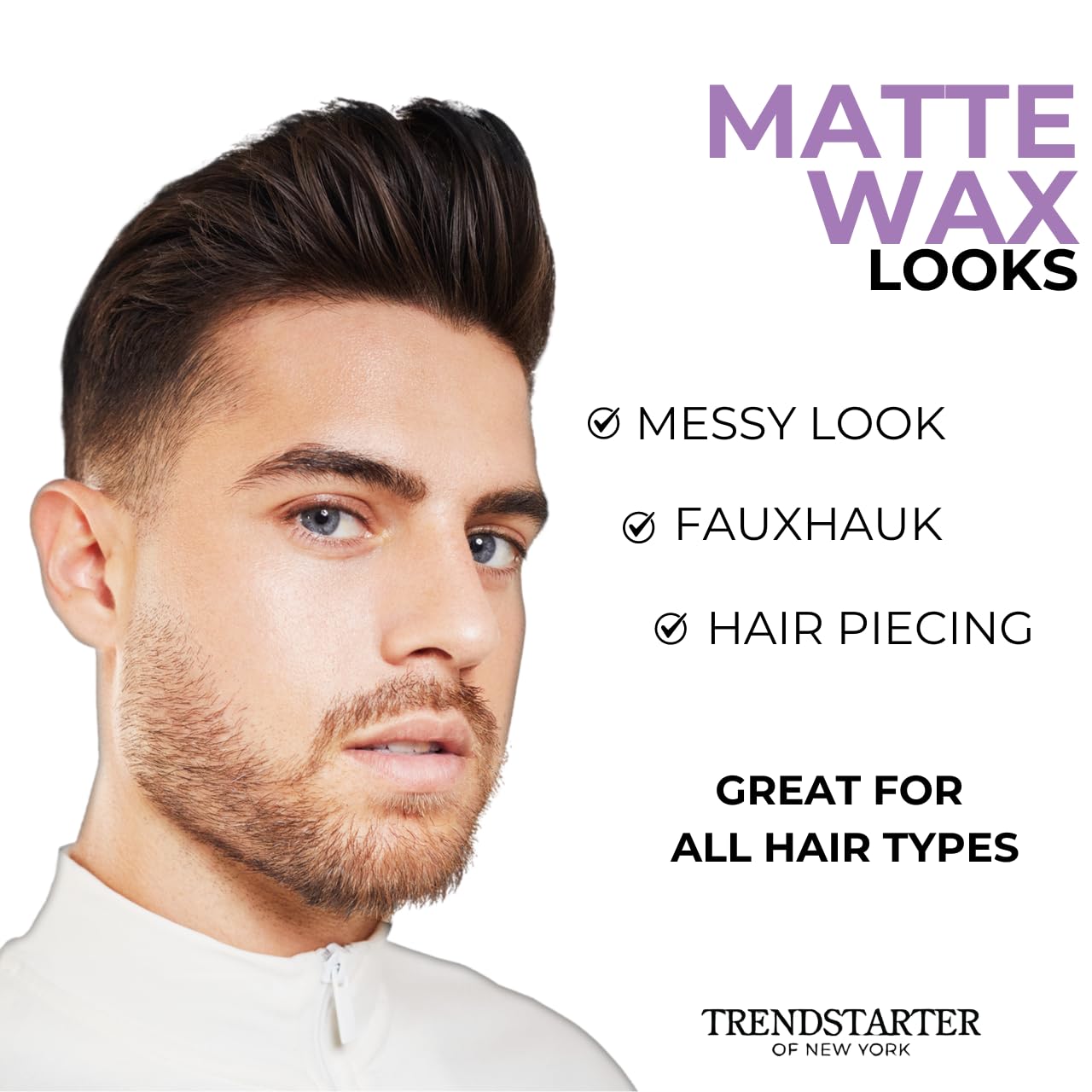 TRENDSTARTER Matte Wax - Firm Hold Hair Styling Pomade | 4oz Water-Based, Flake-Free Finish for All Hair Types