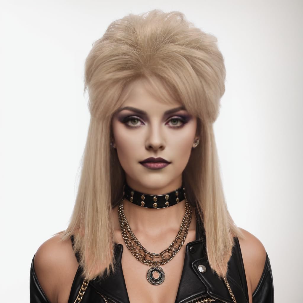 MEDISIFA 80s Blonde Wig with Bangs for Women Mullet Disco Mens Womens Wig Long Curly Women Wigs for Man Lady Ladies Hippie Rocking 80s 90sThem Party Cosplay Costume Heat Resistant Hair (Medium)