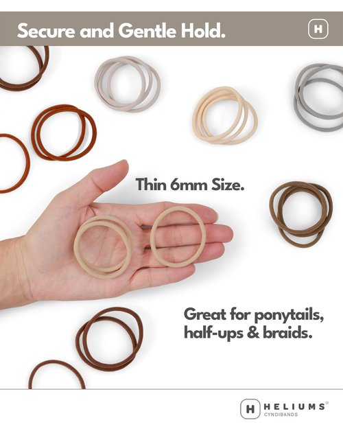 Heliums Thin Seamless Hair Ties - Dark Brown - 6mm Nylon No Damage Ponytail Holders, 1.75 Inch, Medium Hold for Thin to Normal Hair - 18 Pack