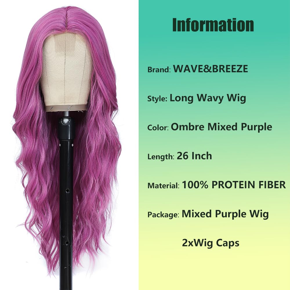 Purple Wig, Long Wavy Wigs for Women, Natural Looking, Tangle-Free, Comfortable Fit, Premium Fiber, Perfect for Daily Wear and Special Occasions