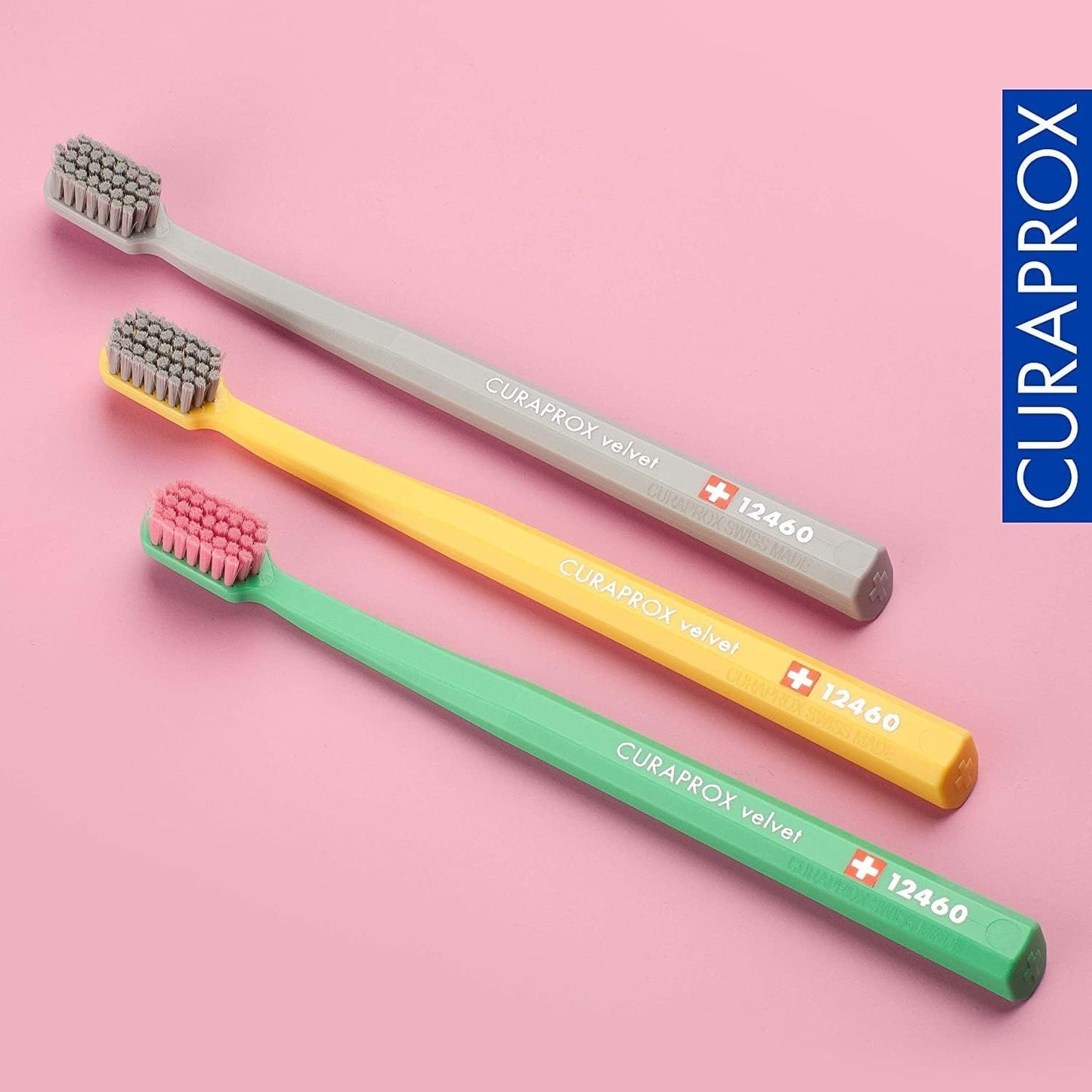 Curaprox CS12460 Velvet Ultra Soft Swiss Toothbrushes - 3-Pack - Random Color - Best Toothbrush with Soft Bristles for Adult Men and Women with Sensitive Teeth and Gums