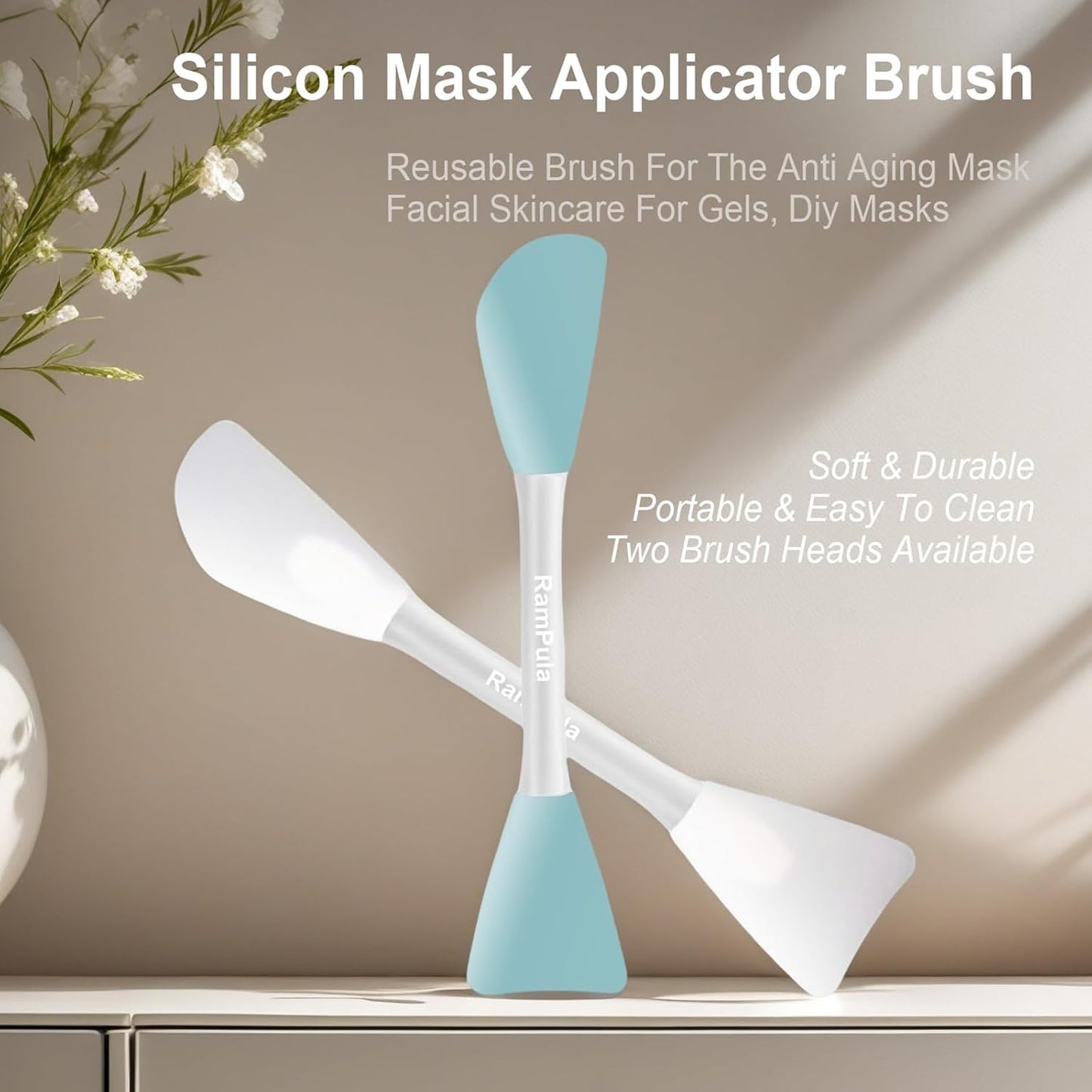 Skiennix Silicone Face Mask Applicator Brush - Double-End Handheld Tool for Cream & Clay Masks