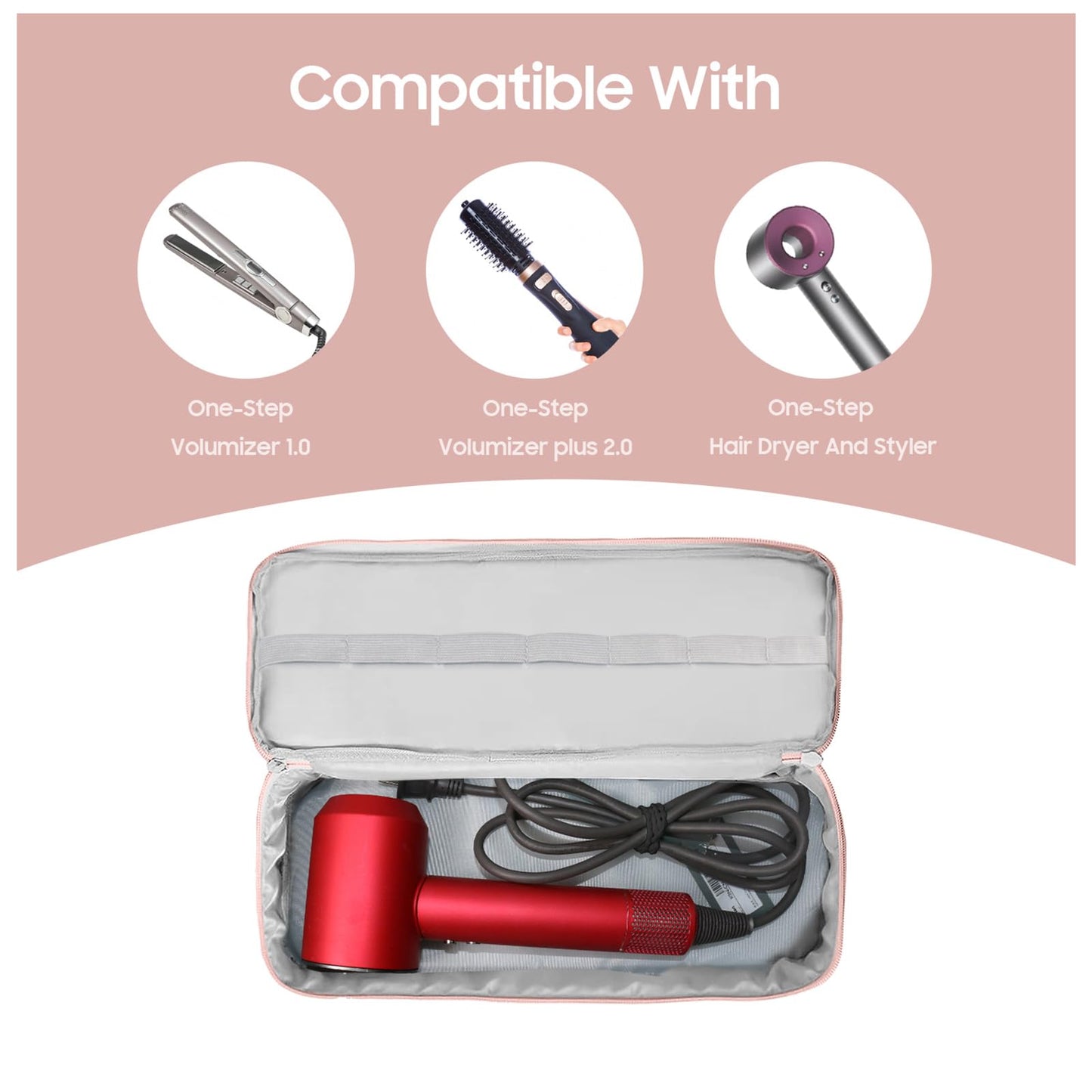 TWOOKTY Double-Layer Travel Carrying Case Portable Storage Organizer Bag for women, Compatible with Revlon One-Step Hair Dryer and Volumizer Hot Air Brush and Attachments Scandihome Series (Bag Only)