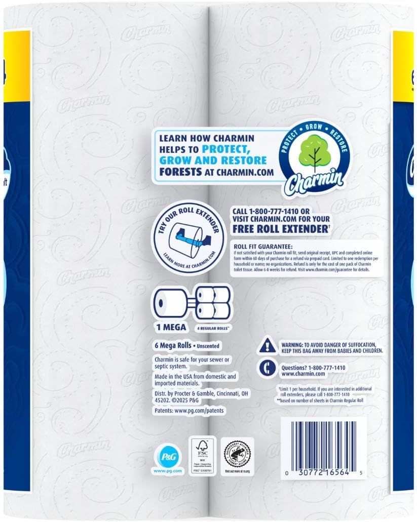 Charmin Ultra Soft Toilet Paper - 6 Mega Rolls for Ultimate Comfort | Equivalent to 24 Regular Rolls