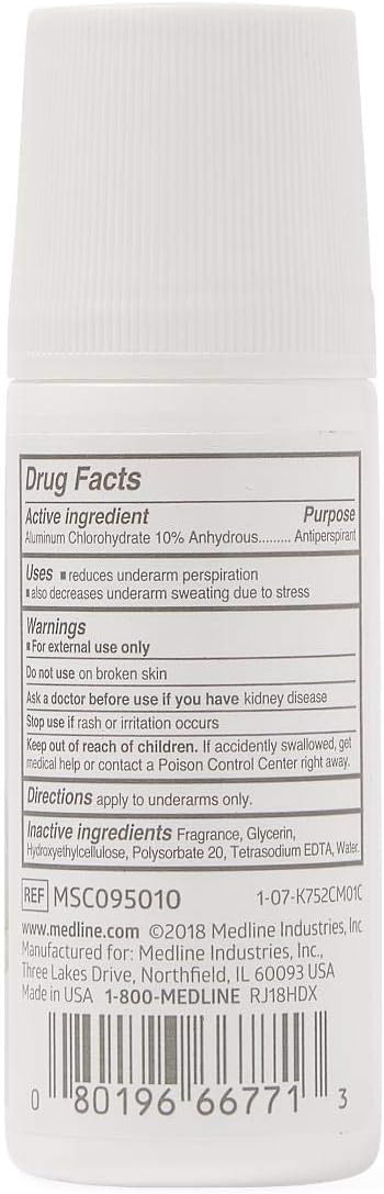Medline MedSpa Roll-On Antiperspirant, Quick Dry & Long Lasting, 1.5 oz (Case of 96)