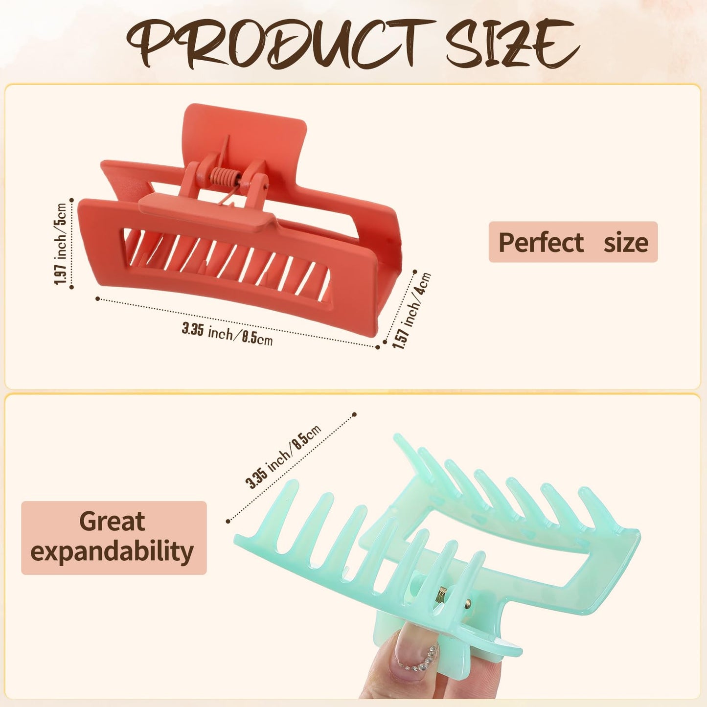 Tigeen 34 Pcs Matte Square Non-Slip Hair Accessories - 3.3" Medium Rectangular Claw Clips for Women, Girls, and Thin Hair Styling
