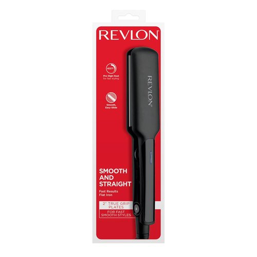 REVLON Ceramic Coated Flat Iron - Fast Heating Hair Straightener for Smooth Results | Travel-Friendly Black
