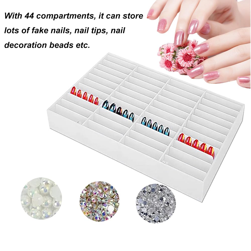 Nail Art Display Box, Press On Nails Box, 44 Dividers Fake Nail Art Organizer Holder for Nail Salon