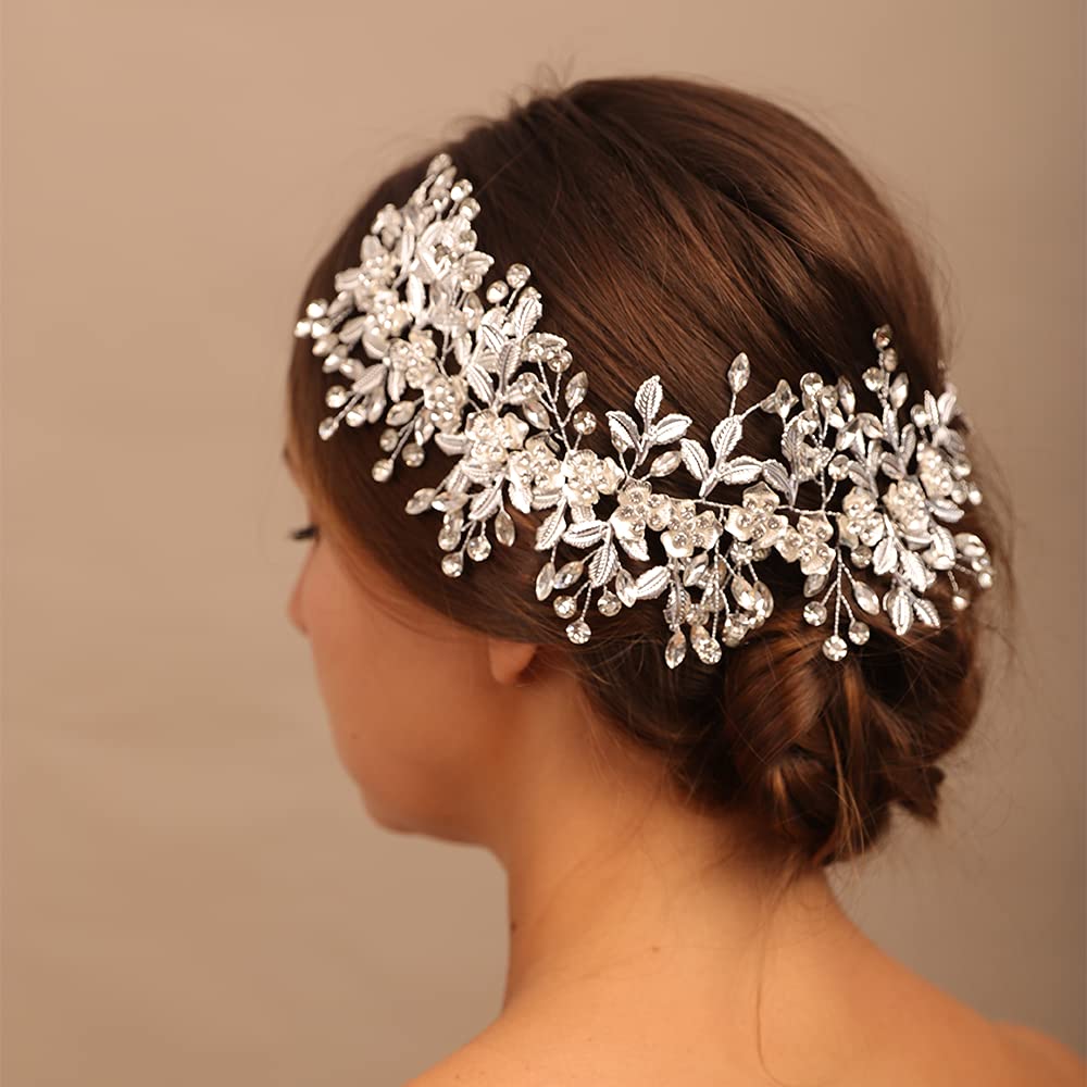 YERTTER Hair Band, Gold - Wedding Bridal Big Flower Vine Leaf Headband Rhinestone Headpiece for Bride Bridesmaid Flower Girl Wedding Prom Brithday Party
