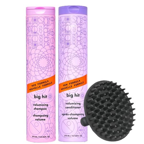 Amikaa Big Hit Volumizing Shampoo & Conditioner Duo - 9.2 oz Set with Scalp Brush for Fine to Medium Hair