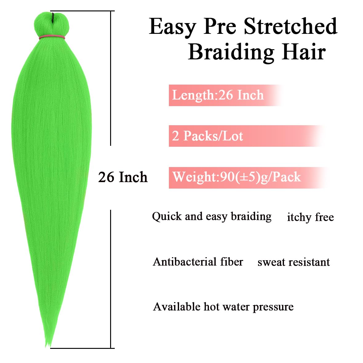 Leeven Green Braiding Hair Pre Stretched 2 Packs Kanekalon Braiding Hair Extension 26 Inch Colored Synthetic Fake Hair for Braiding (Youth Green)