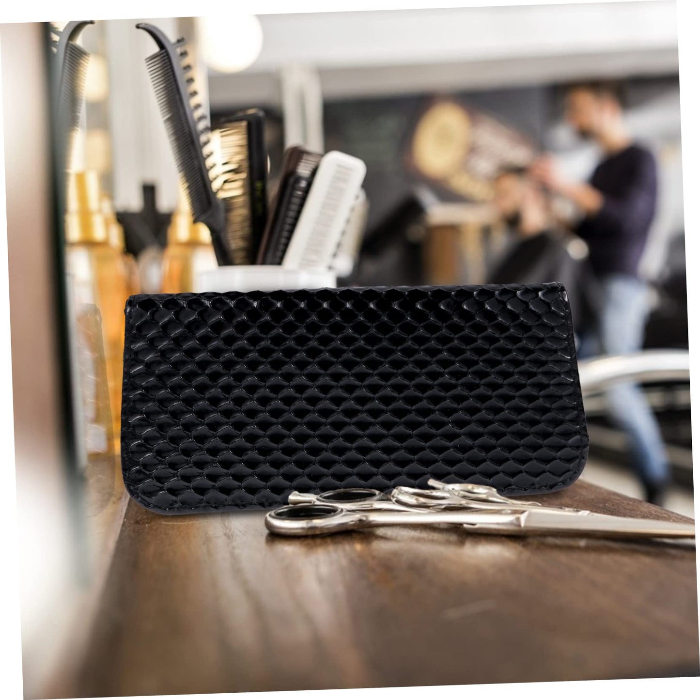 minkissy Hair Cut Scissors Bag Hair Styling Tools Organizer Leather Zipper Compact and Portable