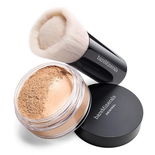 bareMinerals Original Loose Powder Foundation - SPF 15, Talc-Free, Vegan, Sheer-to-Full Coverage + Brush Bundle