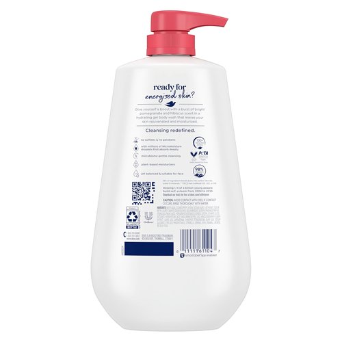 Dove Body Wash with Pump Rejuvenate Pomegranate & Hibiscus for 24hr Lotion-Soft Skin Moisturizing Skin Cleanser with No Sulfates No Parabens 30.6 Oz