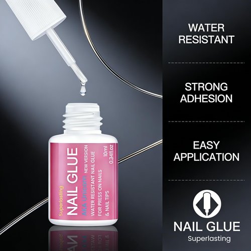 AKA Unicorn 10ml Super Strong Nail Glue for Nail Tips,Acrylic Fake Nails & Press On Nails,Extra Strong Lasting Brush On Glue for Nails Press On Tips - Easy Application & Quick Dry