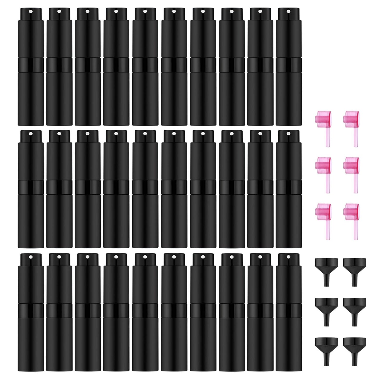 Lil Ray 8ml/30pcs Portable Mini Perfume Atomizer, Refillable Empty Small Spray Bottle for Travel, Twist Tpye Pocket Cologne Sprayer(Matte Black)