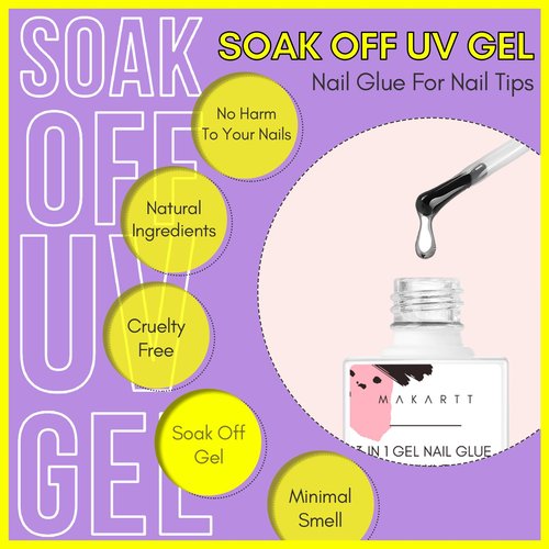 Makartt Gel Nail Glue: 3 in 1 Nail Glue for Acrylic Nails Extension Super Strong Adhesive Long Lasting Brush on Glues for Tips, Base Coat & Slip Solution, & Stick Rhinestone, Curing Needed, 15ml