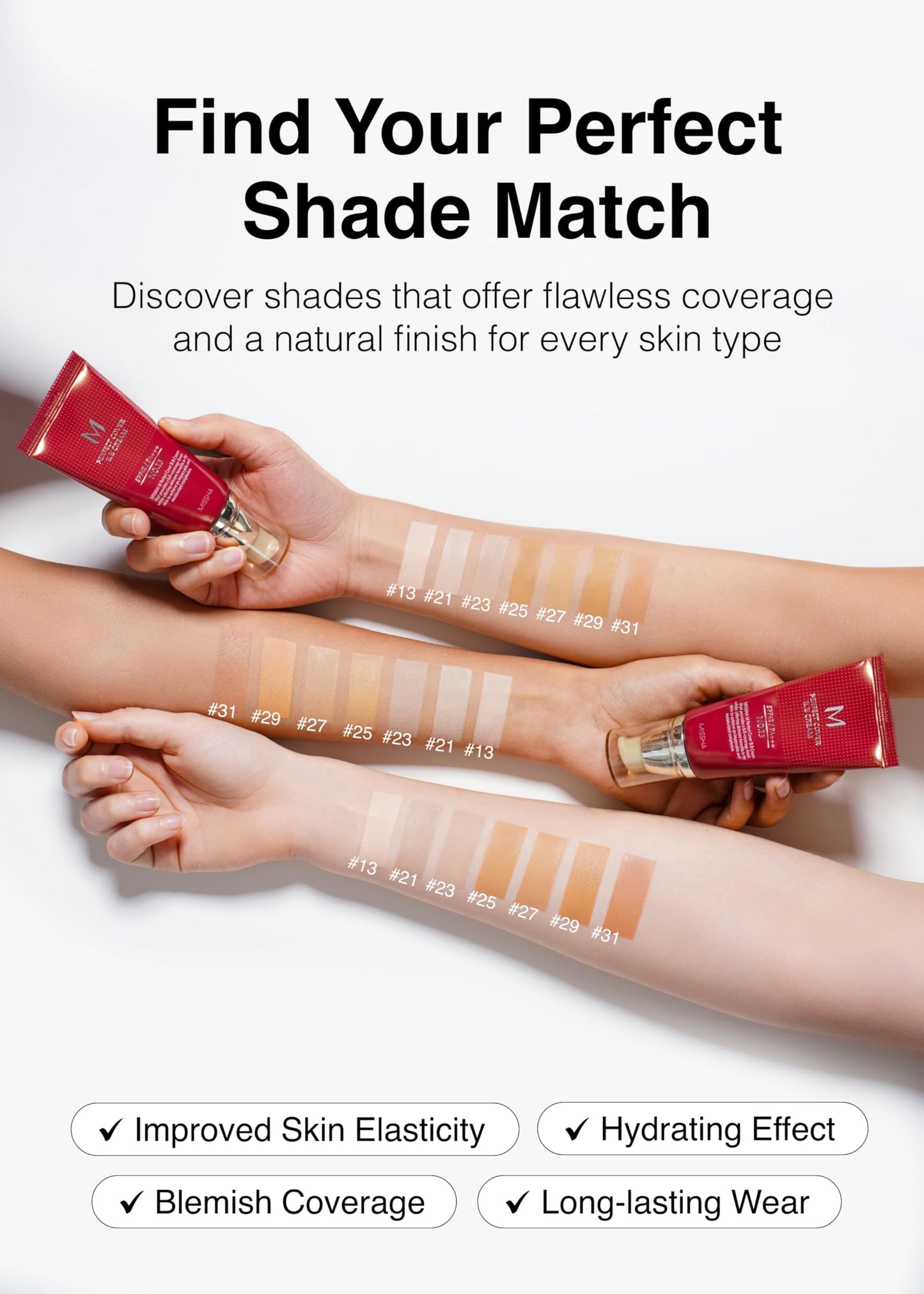 MISSHA M Perfect Cover BB Cream No.21 Light Beige - Light with Cool Undertone SPF 42 PA +++ 1.69 Fl Oz - Tinted Moisturizer for face with SPF