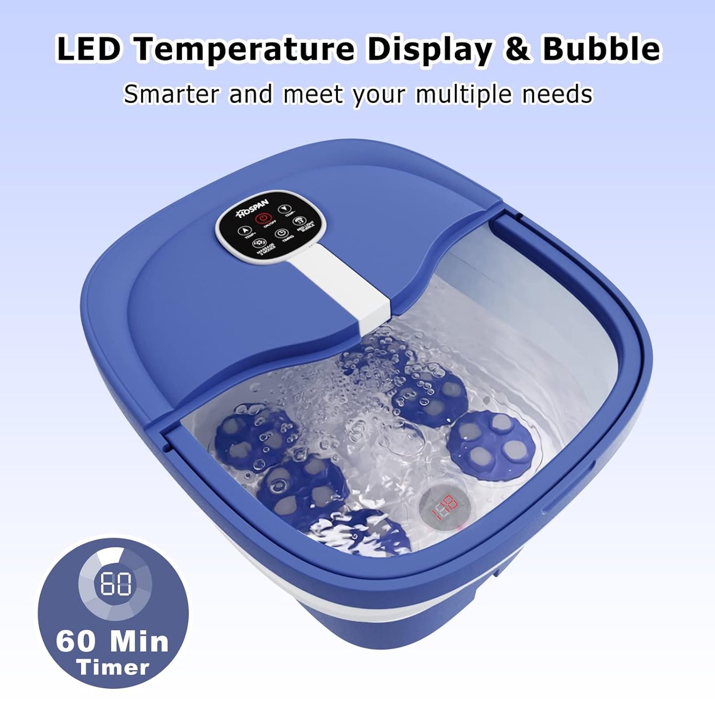 HOSPAN Collapsible Foot Spa Electric Rotary Massage, Foot Bath with Heat, Bubble, Remote, and 24 Motorized Shiatsu Massage Balls. Pedicure Foot Spa for Feet Stress Relief - FS02A