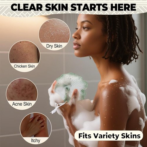 African Net Sponge | Authentic Exfoliating Bath Sponges - 4 Pack, 42 Inch for All Skin Types (Green, Pink, Blue, Grey)