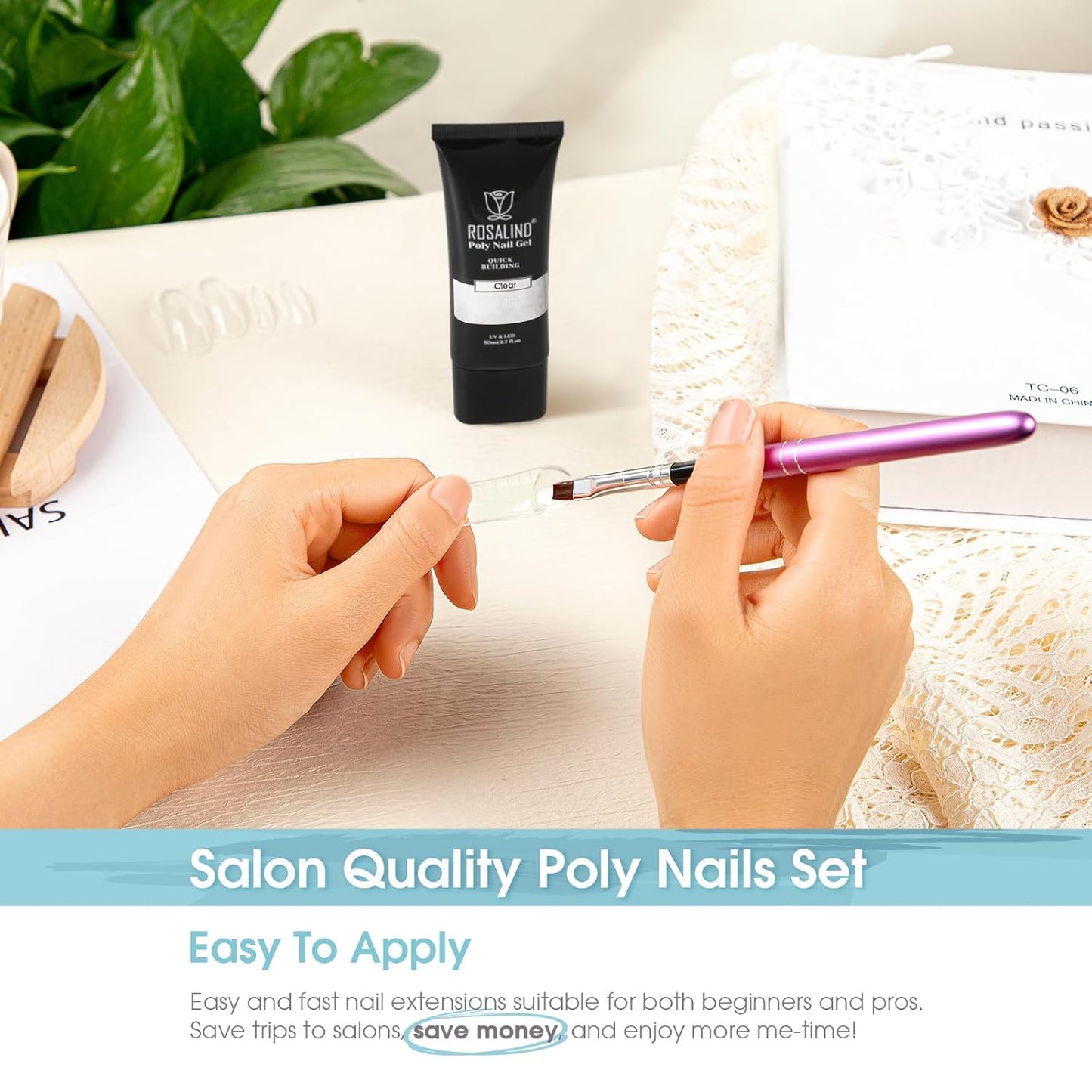 Nude Poly Extension Gel, ROSALIND 2.7 oz Light Nude Poly Nail Gel Builder for Nail Art Decoration, Thickening Extension Easy to DIY Use at Home Need UV Lamp