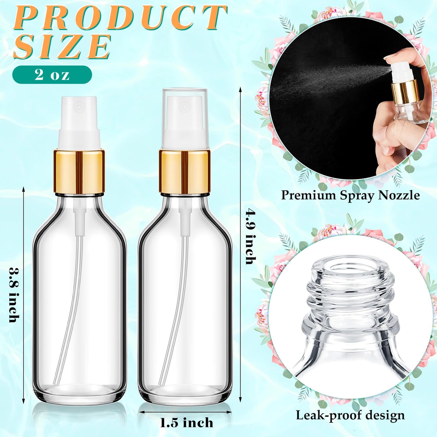Roshtia 30 Pcs 2 oz Clear with Gold Lid with Gold Lid Glass Spray Bottle Clear Empty Bottles Small Refillable Reusable Perfume Containers with Fine Mist Sprayer Pump for Face Body Travel