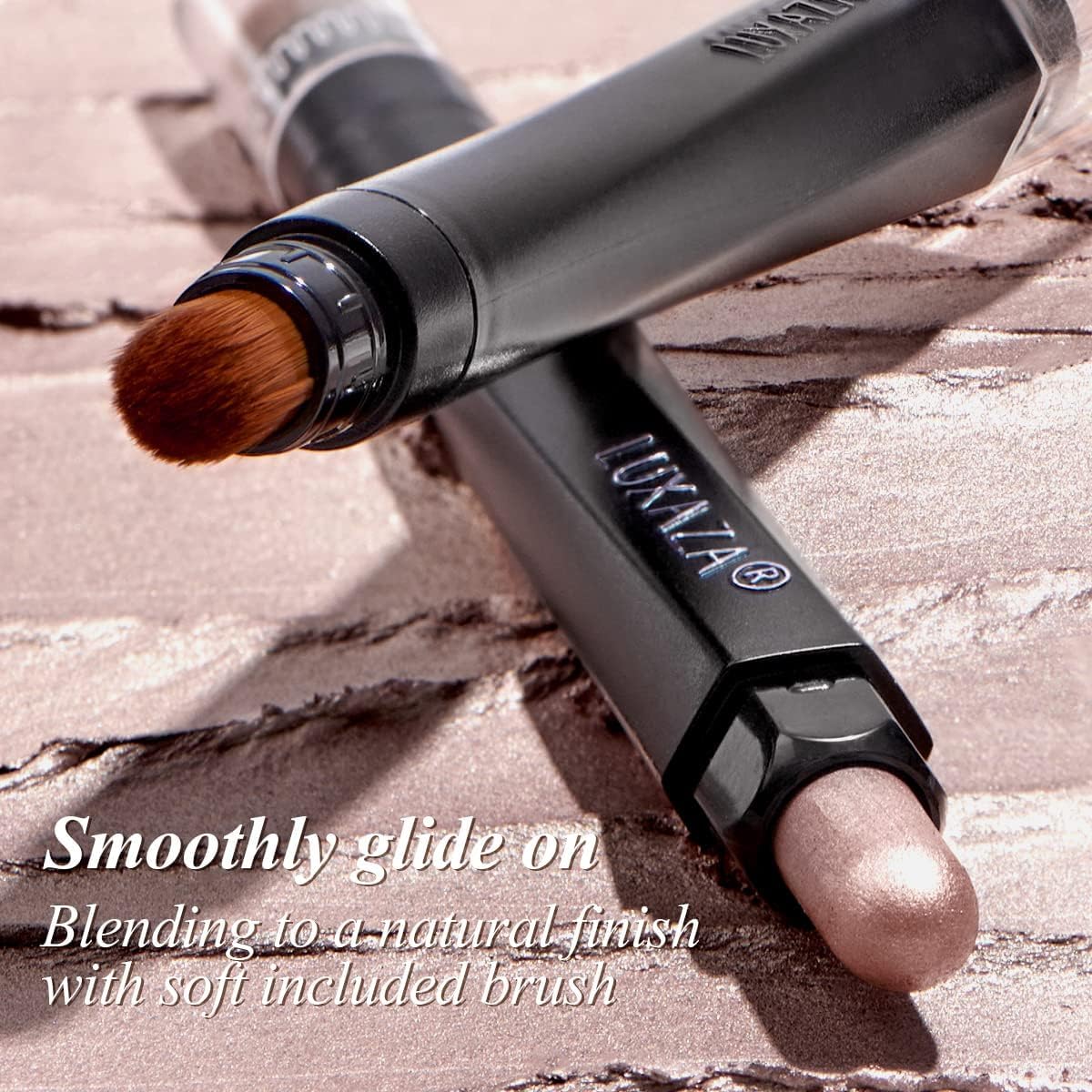 Cream Single Eyeshadow Stick with Blending Brush, Hypoallergenic Eye Shadow Sticks Makeup, Pro Waterproof & Long Lasting Eye Brightener Stick, Eyeshadow Pencil Crayon Shimmer #74